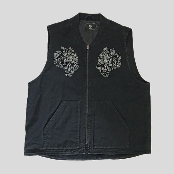 Darc Sport Wolves Club Black Denim Cotton Quilted Full Zip Mens Vest - XL - Picture 1 of 7